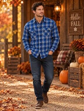 Phoenix Blue Plaid Long-Sleeve Button-Down‎ Shirt